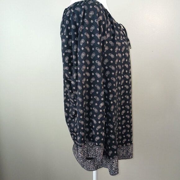 LRL LAUREN JEANS CO PEASANT STYLE TOP, BLACK WITH TAN PAISLEY , SIZE XL - Picture 6 of 6